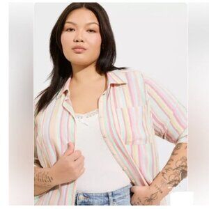 Torrid Lizzie Button-Up Shirt Crinkle Gauze Stripe Long Sleeve Size 1xUS 14/16US